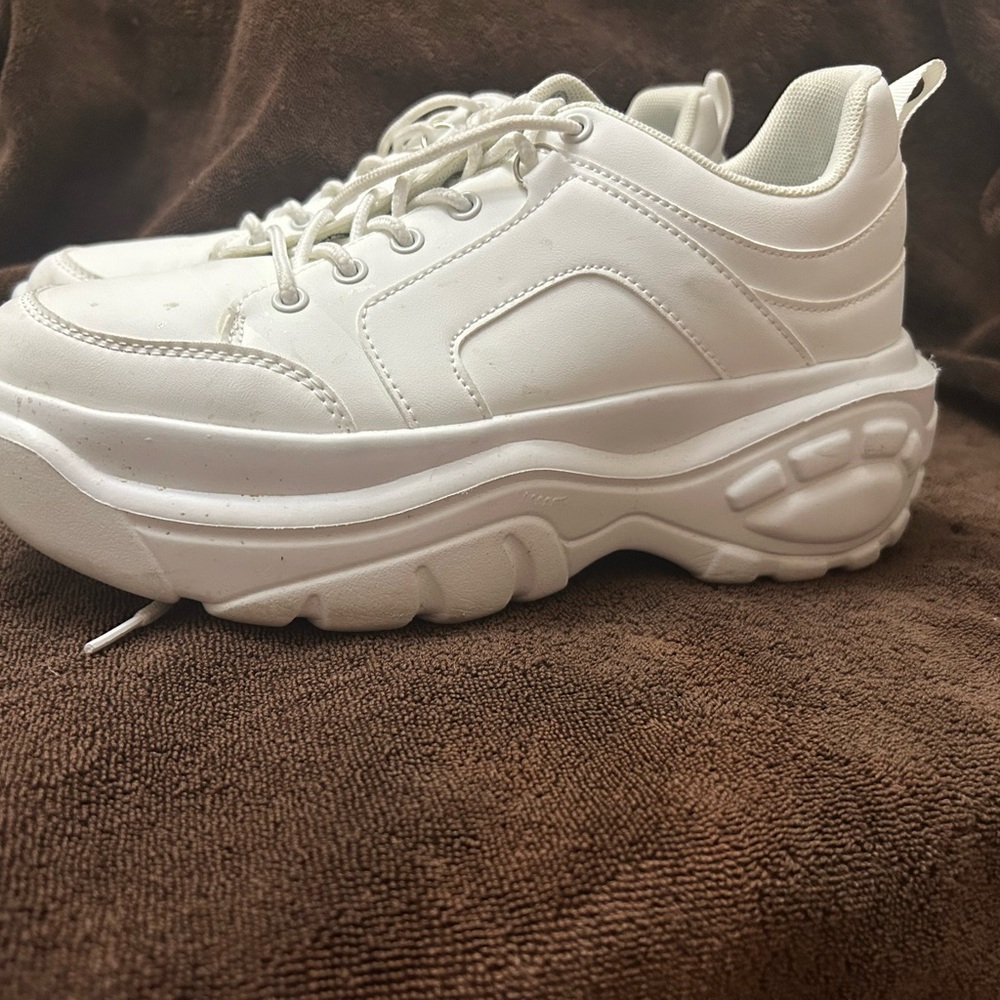 White Chunky Platform Sneakers with Leather Upper